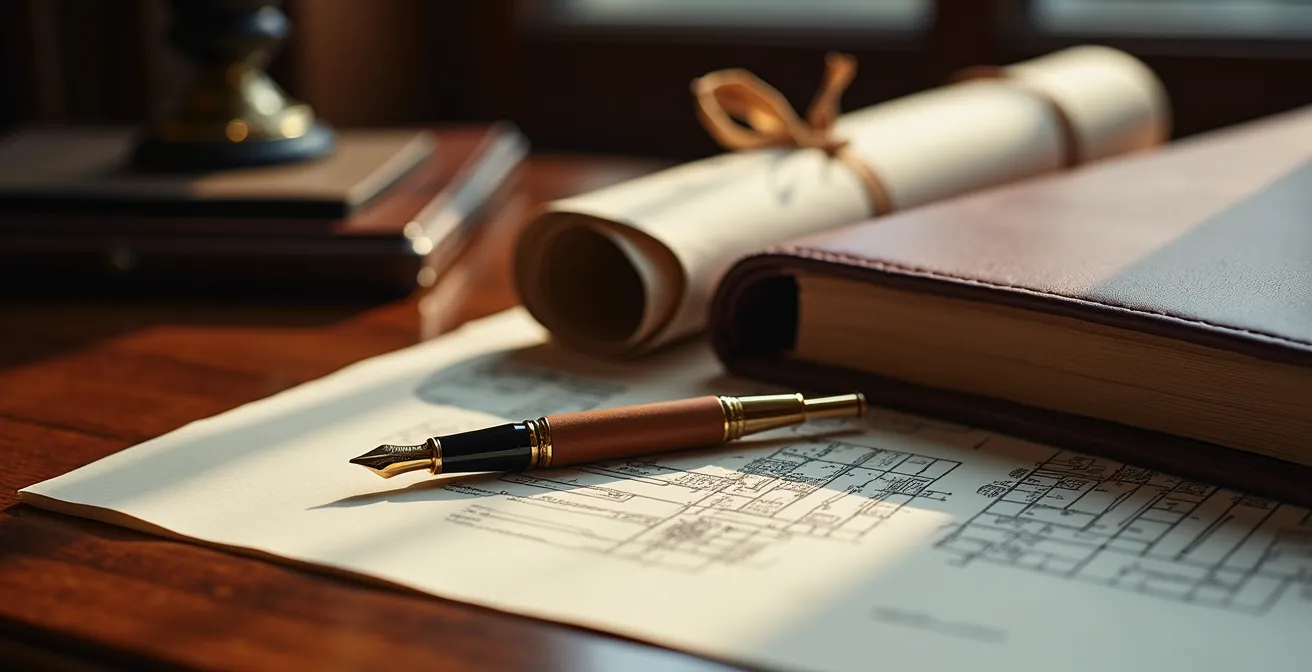 Bureau élégant avec documents de transaction vus de côté