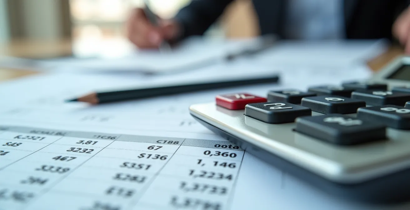 Documents fiscaux et calculatrice pour le calcul du prorata de taxe foncière