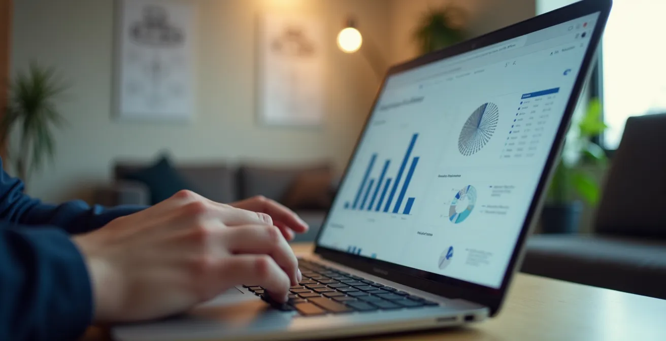 Ordinateur portable avec graphiques et données de maintenance d'immeuble
