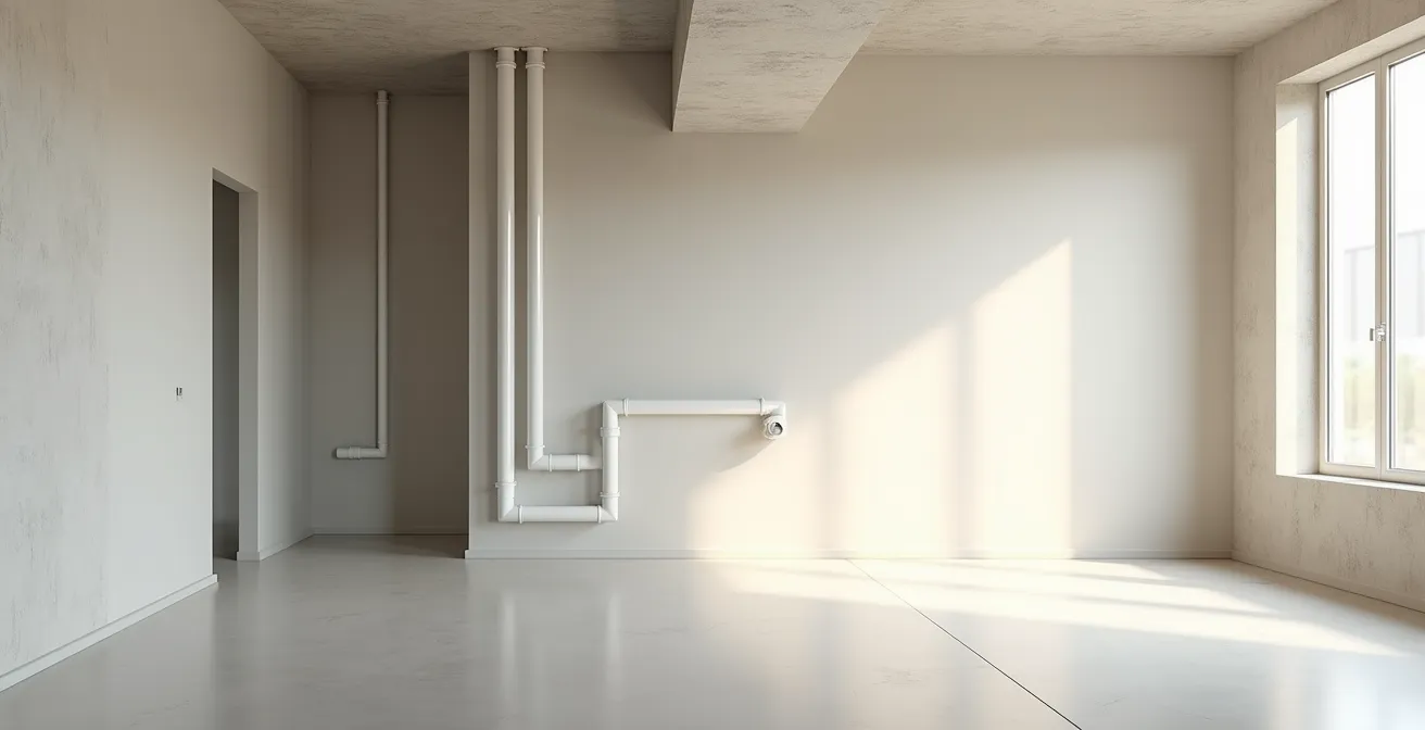 Environnement intérieur épuré montrant l'espace disponible pour différents systèmes de chauffage