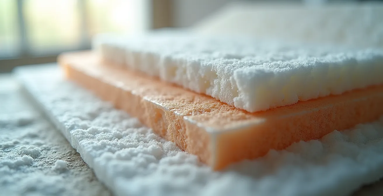 Vue macro détaillée de matériaux d'isolation thermique avec textures visibles