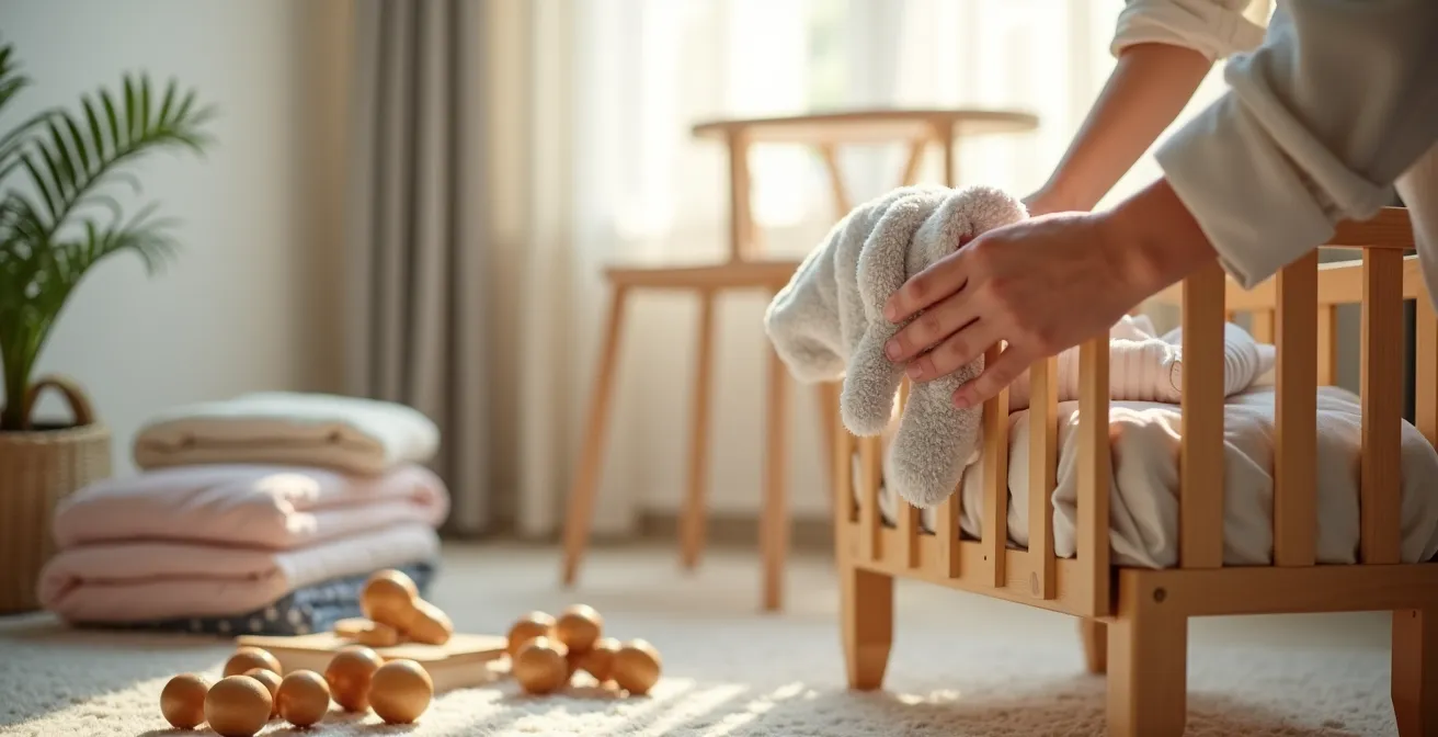 Coin bébé aménagé avec lit parapluie et équipements adaptés dans une location