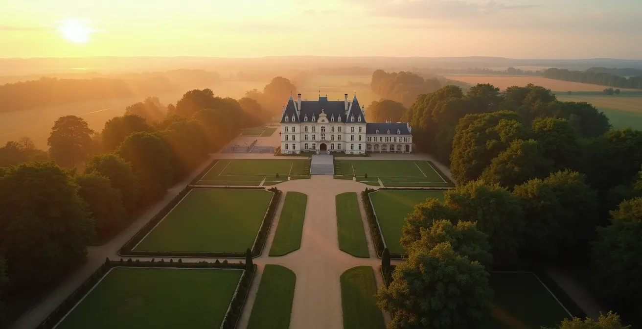 Vue aérienne d'un château avec annotations techniques d'évaluation