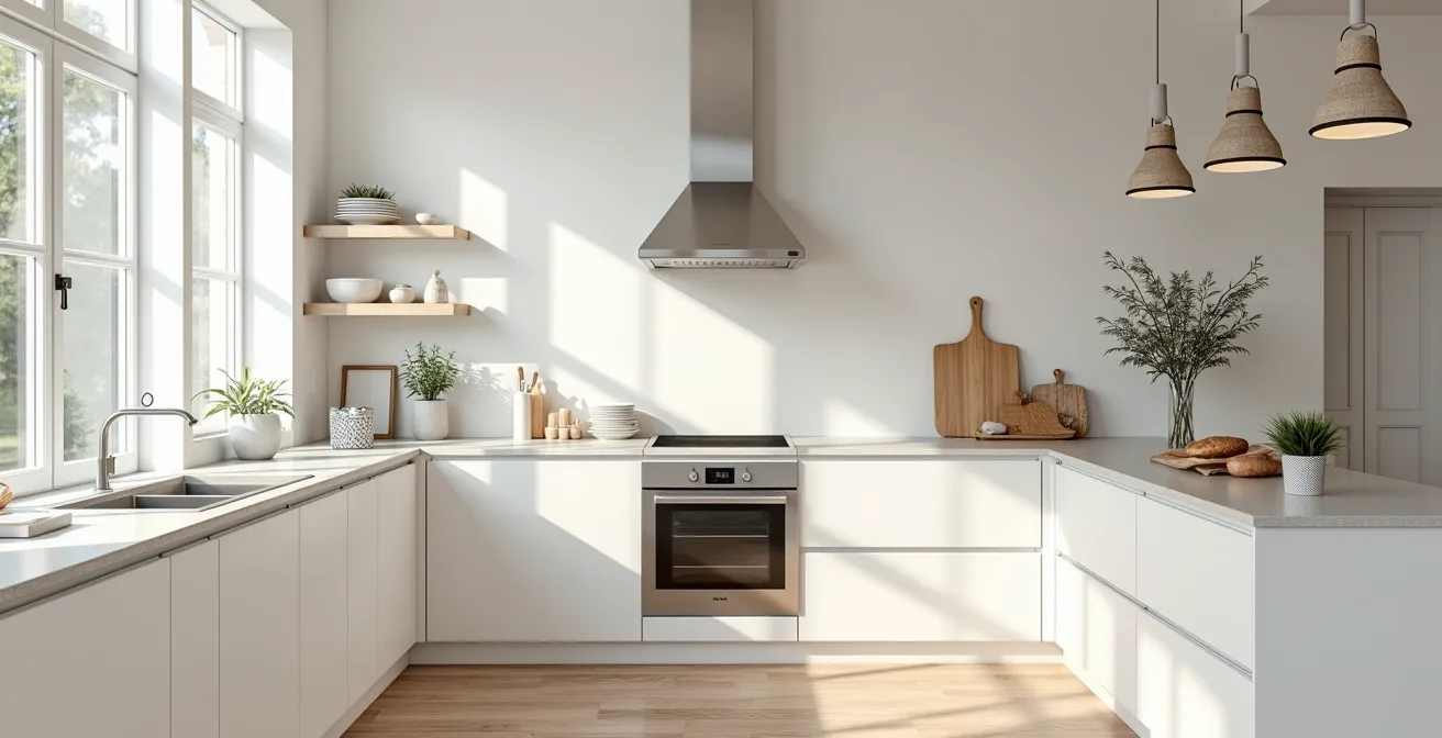 Cuisine équipée moderne avec éléments amovibles et électroménager