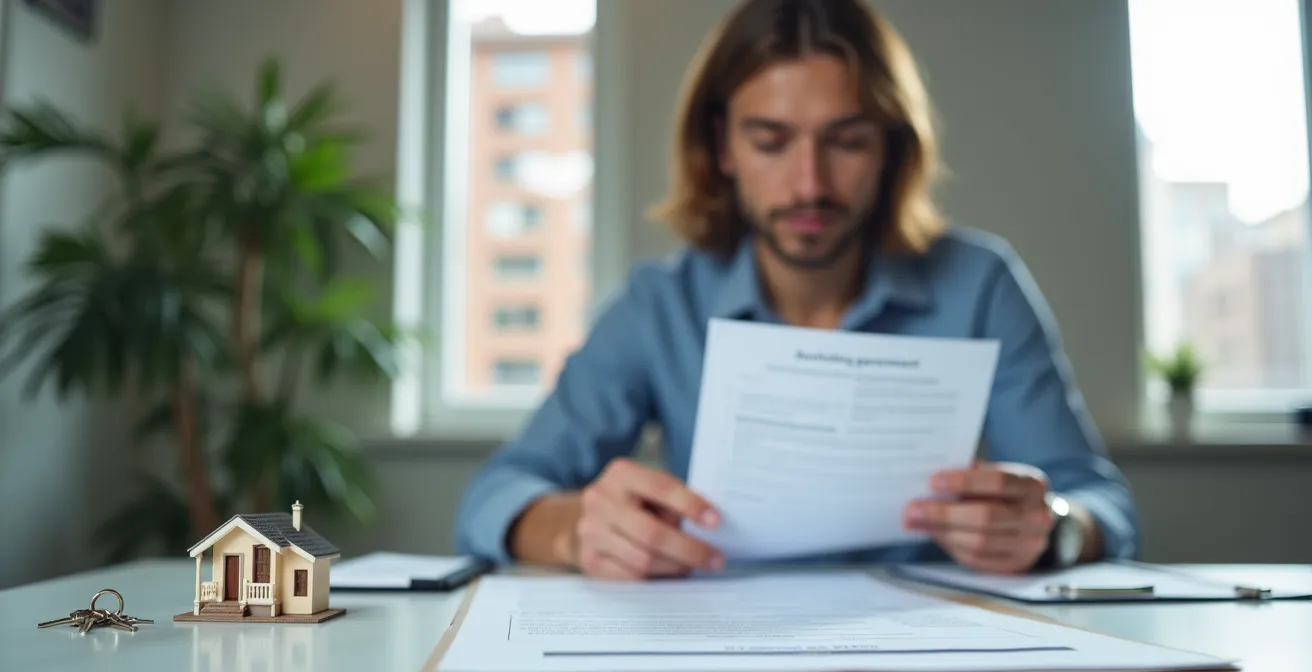 Propriétaire consultant des documents de location meublée avec clés et contrats
