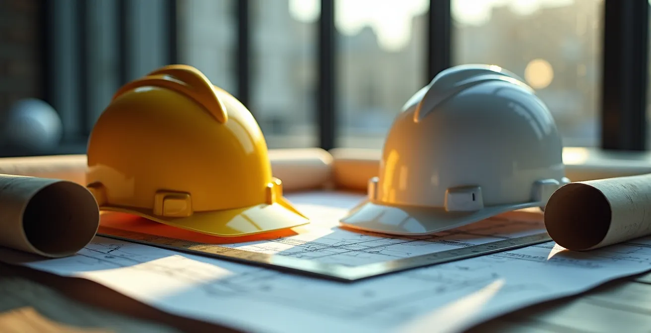 Réunion entre un syndic et un architecte sur un chantier de rénovation