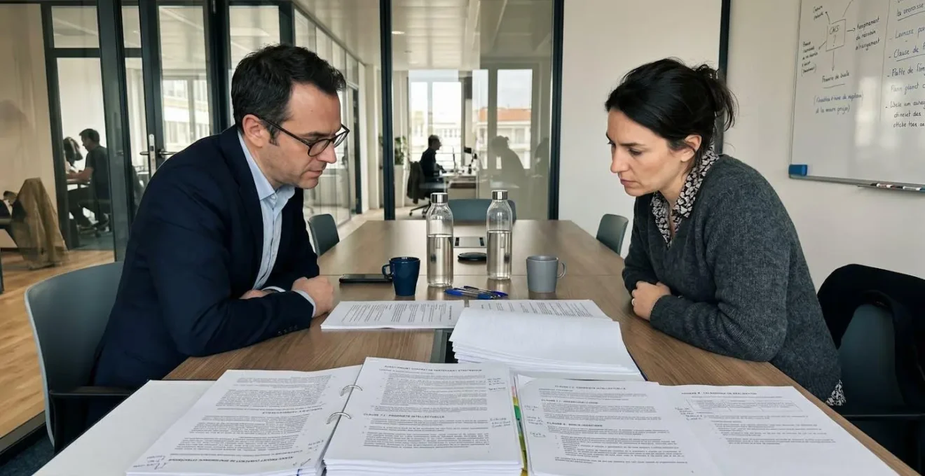 Réunion professionnelle d'analyse d'un contrat de bail commercial entre deux personnes